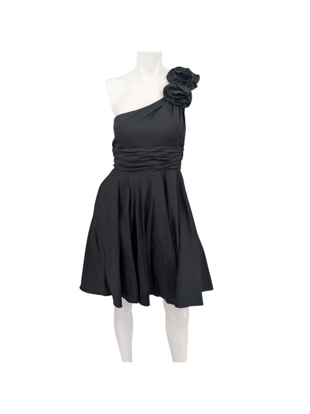 Vtg Cache One Shoulder Rosette Cocktail Dress Rush Fit Flare Glam Y2K USA Made 8